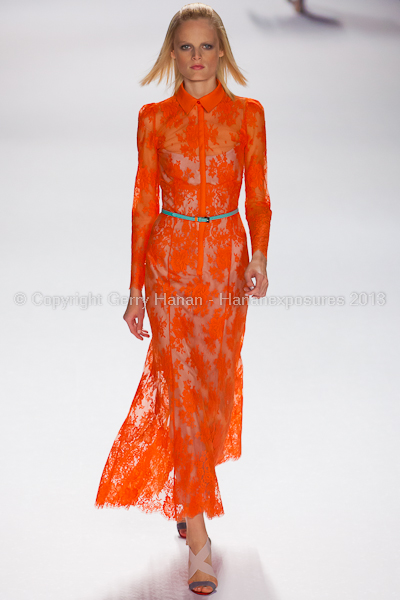 A model on the runway at the Carolina Herrera SS2013 show at New York Mercedes-Benz Fashion Week.