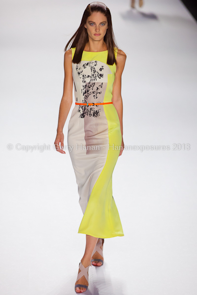 A model on the runway at the Carolina Herrera SS2013 show at New York Mercedes-Benz Fashion Week.