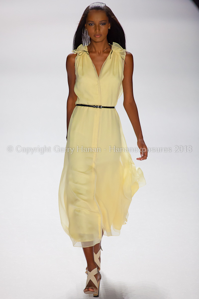 A model on the runway at the Carolina Herrera SS2013 show at New York Mercedes-Benz Fashion Week.