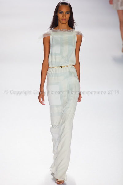 A model on the runway at the Carolina Herrera SS2013 show at New York Mercedes-Benz Fashion Week.