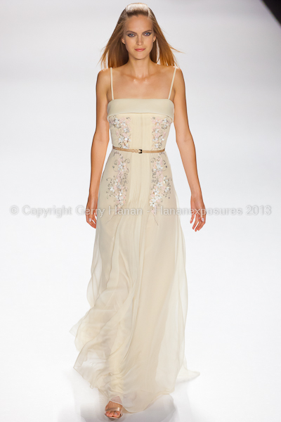 A model on the runway at the Carolina Herrera SS2013 show at New York Mercedes-Benz Fashion Week.