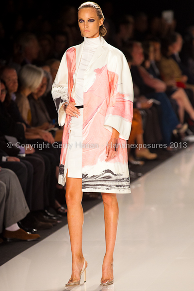 A model on the runway at the Chado Ralph Rucci SS2013 show at New York Mercedes-Benz Fashion Week.