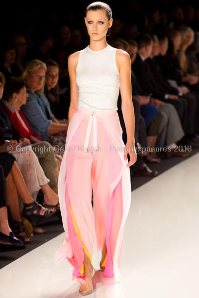 A model on the runway at the Chado Ralph Rucci SS2013 show at New York Mercedes-Benz Fashion Week.