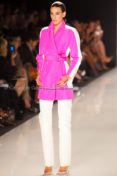 A model on the runway at the Chado Ralph Rucci SS2013 show at New York Mercedes-Benz Fashion Week.