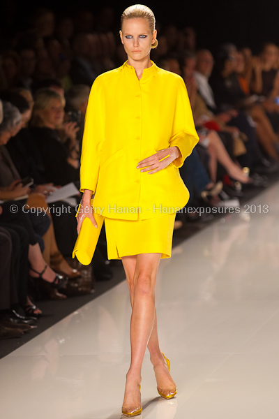 A model on the runway at the Chado Ralph Rucci SS2013 show at New York Mercedes-Benz Fashion Week.