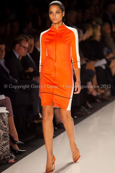 A model on the runway at the Chado Ralph Rucci SS2013 show at New York Mercedes-Benz Fashion Week.