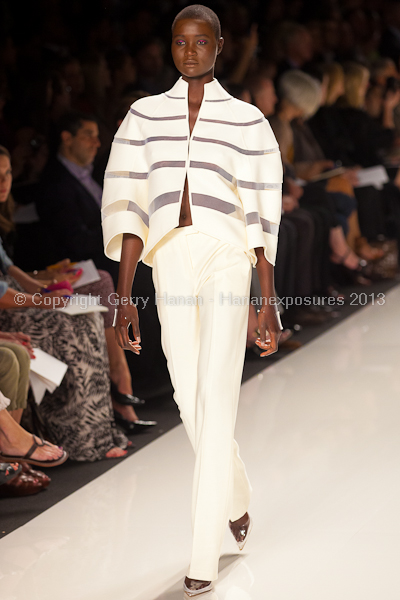 A model on the runway at the Chado Ralph Rucci SS2013 show at New York Mercedes-Benz Fashion Week.