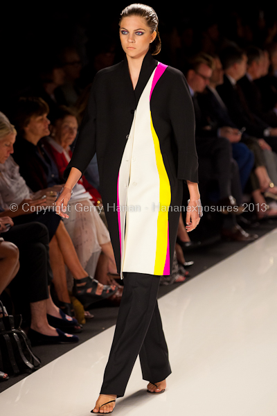 A model on the runway at the Chado Ralph Rucci SS2013 show at New York Mercedes-Benz Fashion Week.