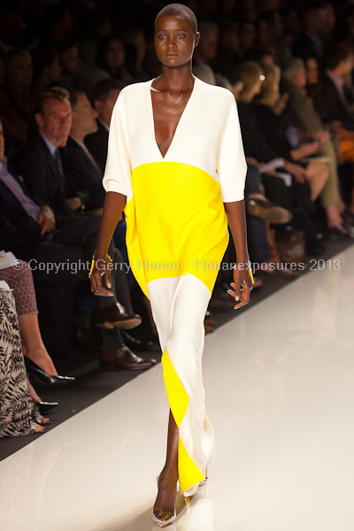 A model on the runway at the Chado Ralph Rucci SS2013 show at New York Mercedes-Benz Fashion Week.