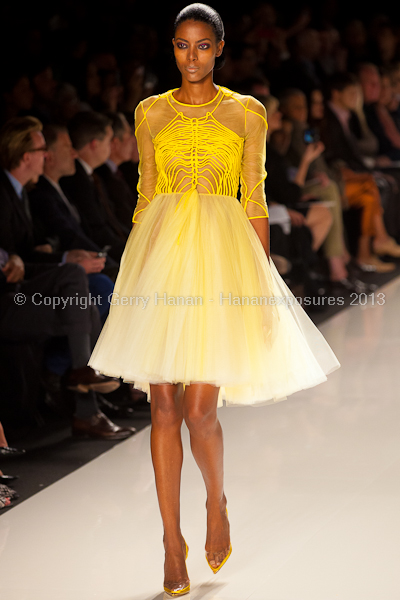 A model on the runway at the Chado Ralph Rucci SS2013 show at New York Mercedes-Benz Fashion Week.