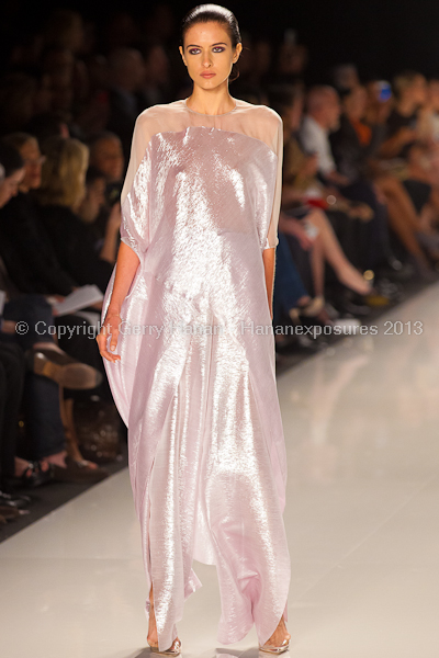 A model on the runway at the Chado Ralph Rucci SS2013 show at New York Mercedes-Benz Fashion Week.