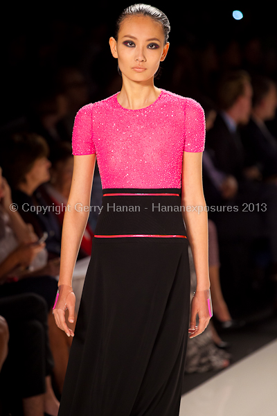 A model on the runway at the Chado Ralph Rucci SS2013 show at New York Mercedes-Benz Fashion Week.