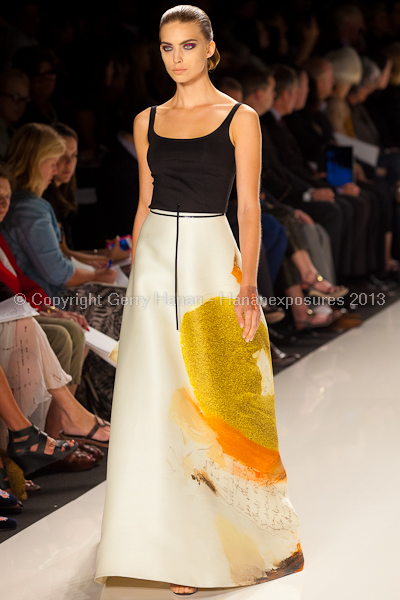 A model on the runway at the Chado Ralph Rucci SS2013 show at New York Mercedes-Benz Fashion Week.