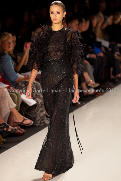 A model on the runway at the Chado Ralph Rucci SS2013 show at New York Mercedes-Benz Fashion Week.