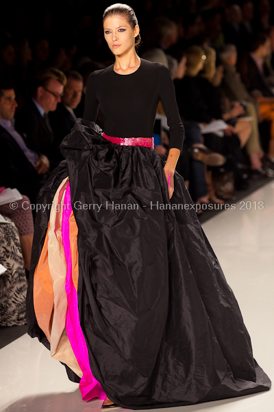 A model on the runway at the Chado Ralph Rucci SS2013 show at New York Mercedes-Benz Fashion Week.