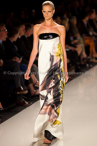 A model on the runway at the Chado Ralph Rucci SS2013 show at New York Mercedes-Benz Fashion Week.