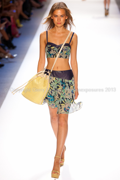 A model on the runway at the Charlotte Ronson SS2013 show at New York Mercedes-Benz Fashion Week.