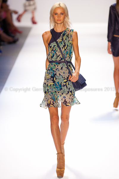 A model on the runway at the Charlotte Ronson SS2013 show at New York Mercedes-Benz Fashion Week.