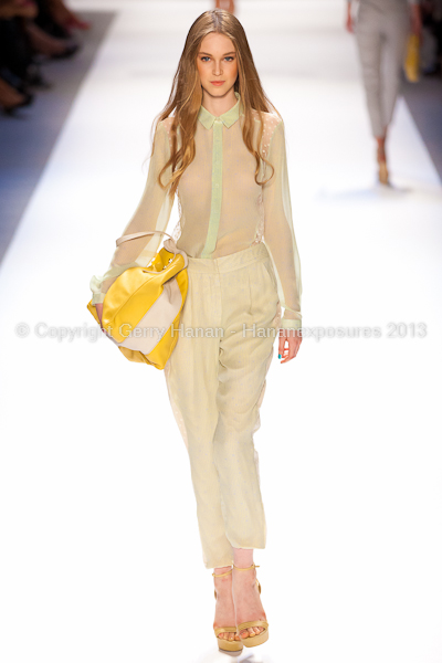 A model on the runway at the Charlotte Ronson SS2013 show at New York Mercedes-Benz Fashion Week.