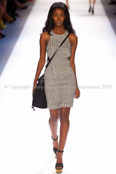 A model on the runway at the Charlotte Ronson SS2013 show at New York Mercedes-Benz Fashion Week.