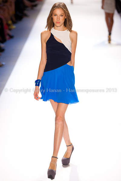 A model on the runway at the Charlotte Ronson SS2013 show at New York Mercedes-Benz Fashion Week.