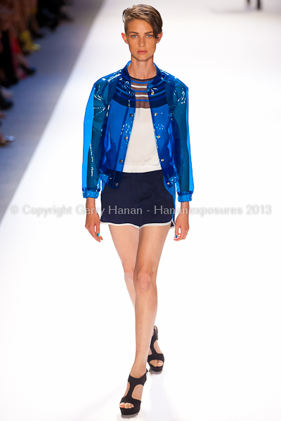 A model on the runway at the Charlotte Ronson SS2013 show at New York Mercedes-Benz Fashion Week.
