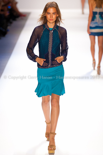 A model on the runway at the Charlotte Ronson SS2013 show at New York Mercedes-Benz Fashion Week.