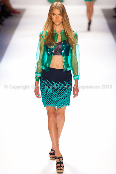 A model on the runway at the Charlotte Ronson SS2013 show at New York Mercedes-Benz Fashion Week.