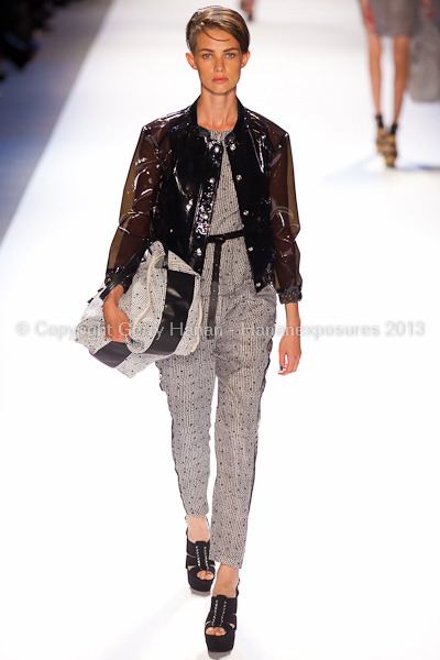 A model on the runway at the Charlotte Ronson SS2013 show at New York Mercedes-Benz Fashion Week.