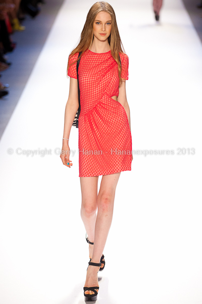 A model on the runway at the Charlotte Ronson SS2013 show at New York Mercedes-Benz Fashion Week.