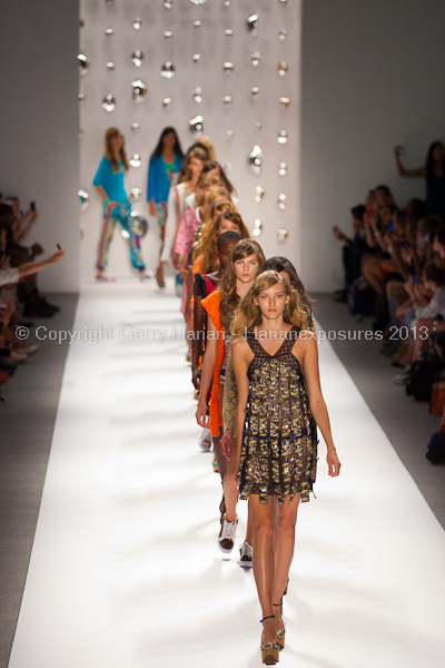 A model on the runway at the Custo Barcelona SS2013 show at New York Mercedes-Benz Fashion Week.