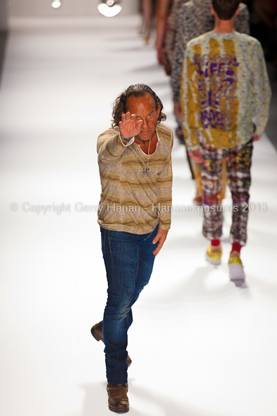 A model on the runway at the Custo Barcelona SS2013 show at New York Mercedes-Benz Fashion Week.