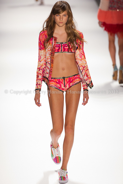 A model on the runway at the Custo Barcelona SS2013 show at New York Mercedes-Benz Fashion Week.