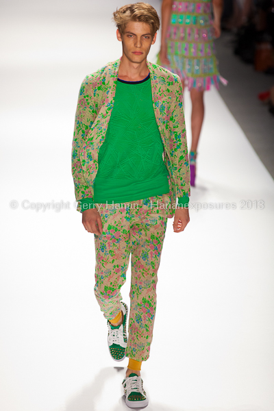 A model on the runway at the Custo Barcelona SS2013 show at New York Mercedes-Benz Fashion Week.