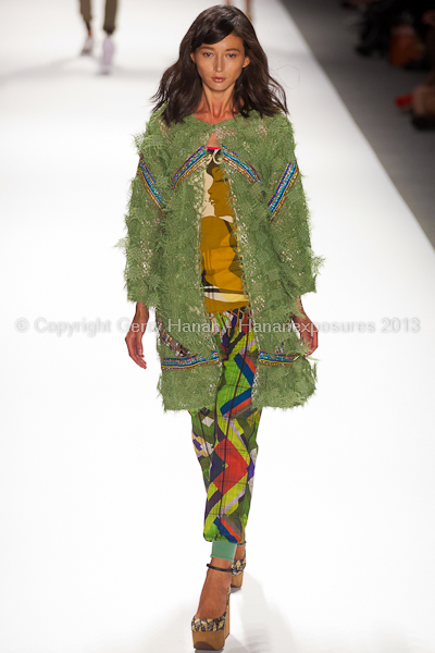 A model on the runway at the Custo Barcelona SS2013 show at New York Mercedes-Benz Fashion Week.