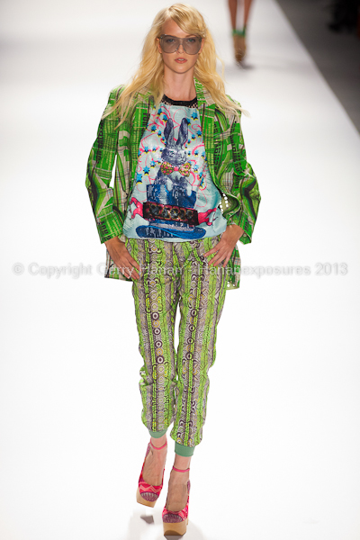 A model on the runway at the Custo Barcelona SS2013 show at New York Mercedes-Benz Fashion Week.