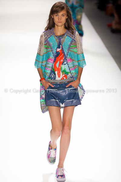 A model on the runway at the Custo Barcelona SS2013 show at New York Mercedes-Benz Fashion Week.