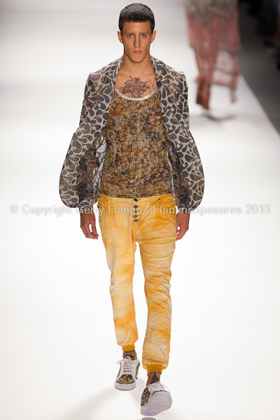 A model on the runway at the Custo Barcelona SS2013 show at New York Mercedes-Benz Fashion Week.