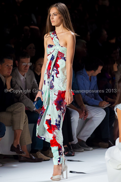 A model on the runway at the Diane Von Furstenberg SS2013 show at New York Mercedes-Benz Fashion Week.