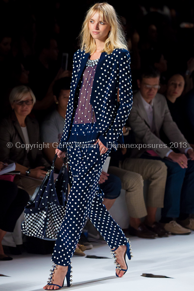 A model on the runway at the Diane Von Furstenberg SS2013 show at New York Mercedes-Benz Fashion Week.