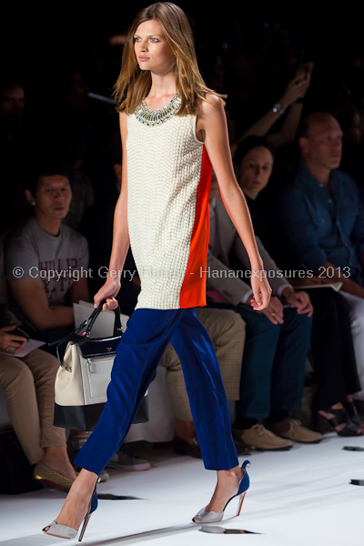 A model on the runway at the Diane Von Furstenberg SS2013 show at New York Mercedes-Benz Fashion Week.