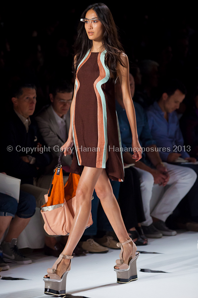 A model on the runway at the Diane Von Furstenberg SS2013 show at New York Mercedes-Benz Fashion Week.