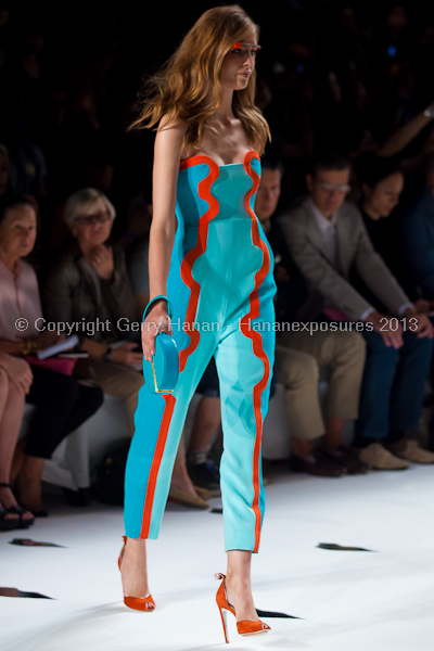 A model on the runway at the Diane Von Furstenberg SS2013 show at New York Mercedes-Benz Fashion Week.