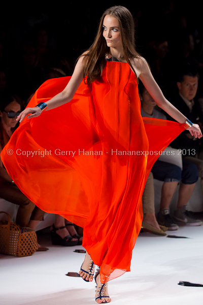 A model on the runway at the Diane Von Furstenberg SS2013 show at New York Mercedes-Benz Fashion Week.