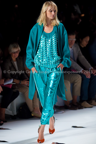 A model on the runway at the Diane Von Furstenberg SS2013 show at New York Mercedes-Benz Fashion Week.