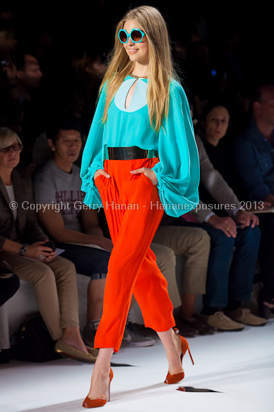 A model on the runway at the Diane Von Furstenberg SS2013 show at New York Mercedes-Benz Fashion Week.