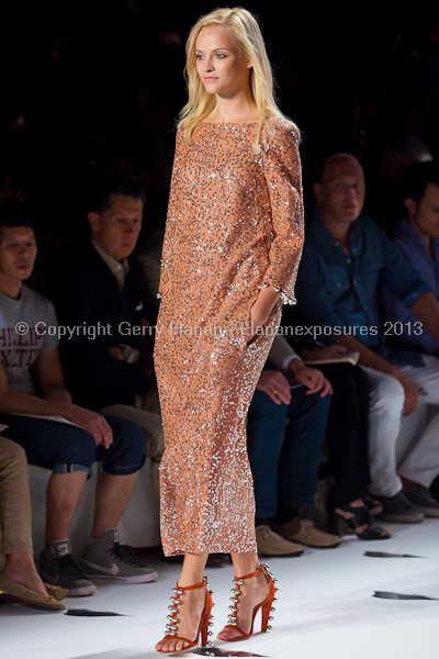 A model on the runway at the Diane Von Furstenberg SS2013 show at New York Mercedes-Benz Fashion Week.