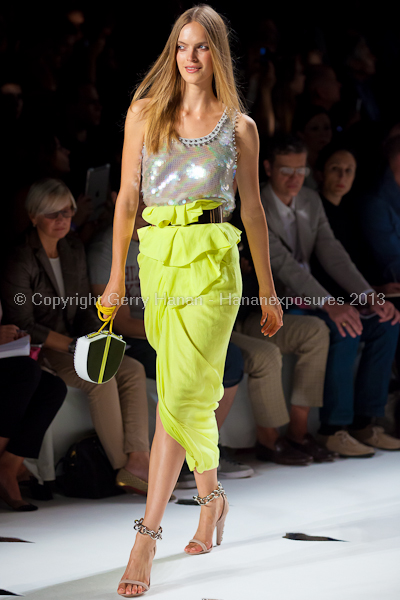 A model on the runway at the Diane Von Furstenberg SS2013 show at New York Mercedes-Benz Fashion Week.