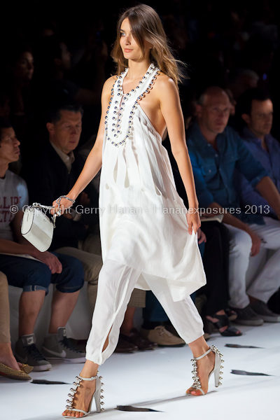 A model on the runway at the Diane Von Furstenberg SS2013 show at New York Mercedes-Benz Fashion Week.