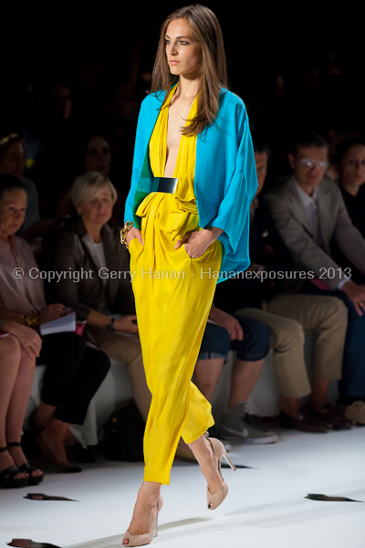 A model on the runway at the Diane Von Furstenberg SS2013 show at New York Mercedes-Benz Fashion Week.